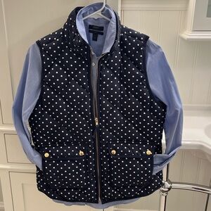J. Crew Quilted Navy Vest with White Dots